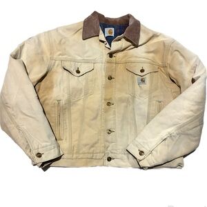 Carhartt Duck Blanket-Lined Canvas Work Jacket Tan Distressed Grunge Size Large